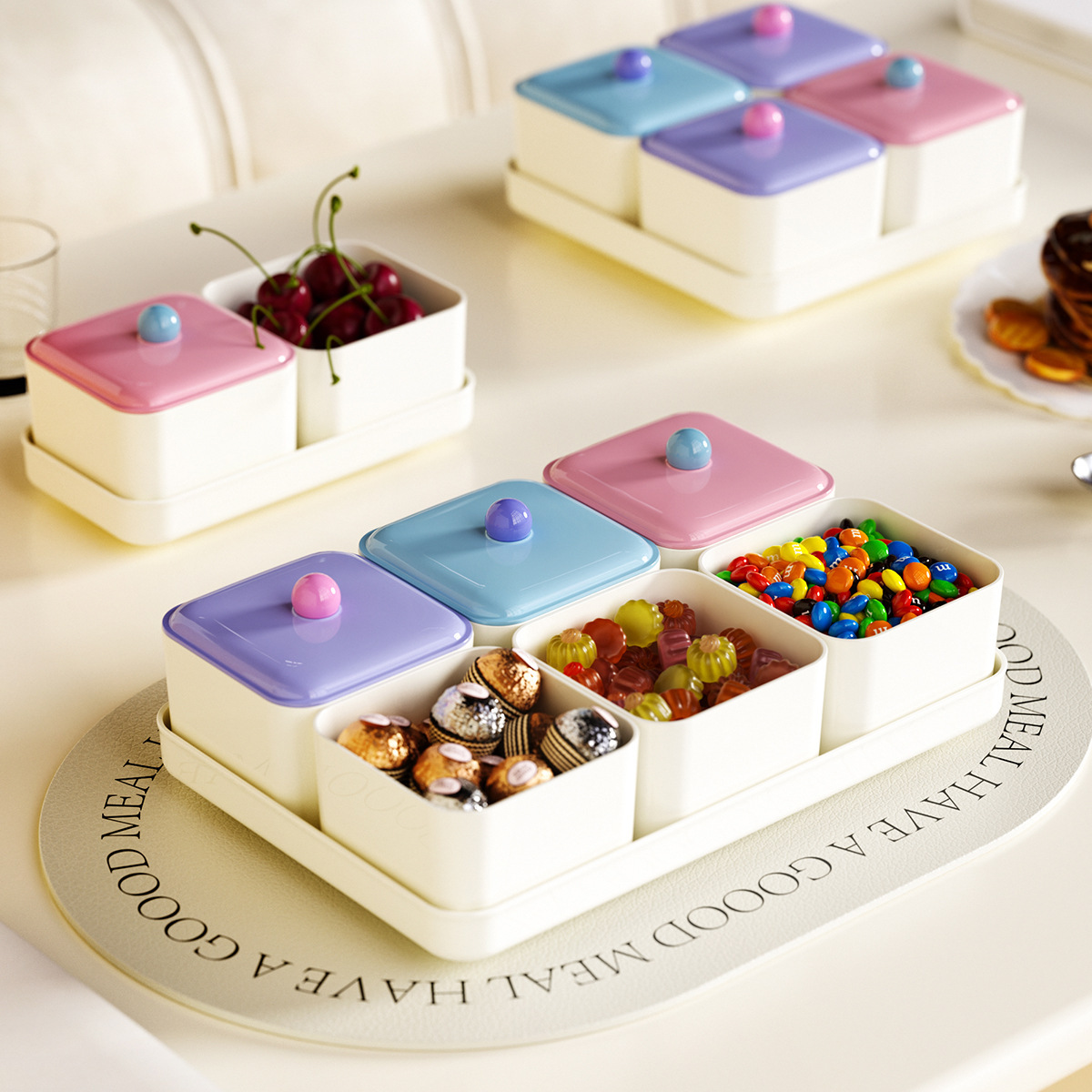 Caja de almacenamiento de dulces y bocadillos Sala de estar casa dividida con tapa de bandeja de frutas bandeja de caja de frutas secas para la Mesa de café romántica de París