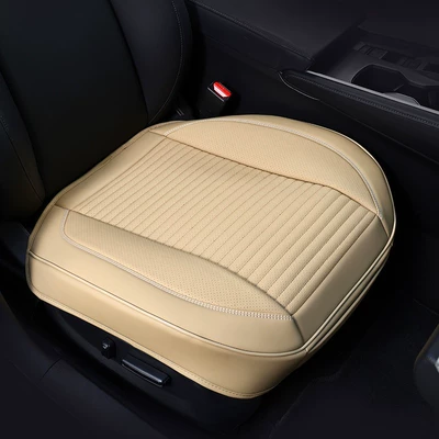 Factory Direct Sales Car Seat Cushions, Universal for All Seasons, Full Surround, Full Leather Three-Piece Set, Car Seat Cushions, Summer Cool and Breathable Seat Covers (Seat cushion, seat cover) - beige-front-seat