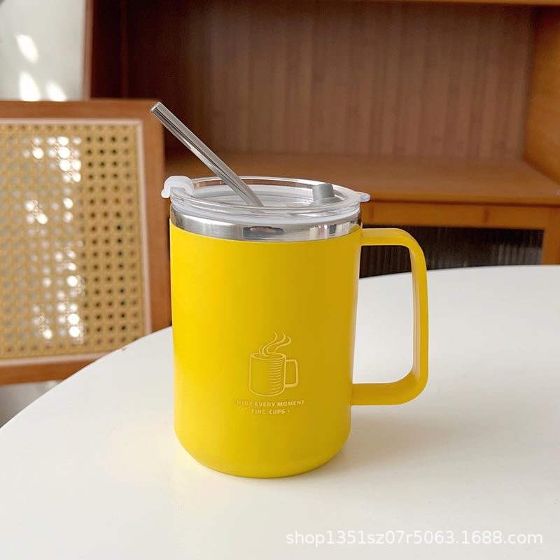 304 doble capa con cubierta de paja de acero inoxidable taza de agua taza de té de oficina en el hogar taza de café caja de regalo