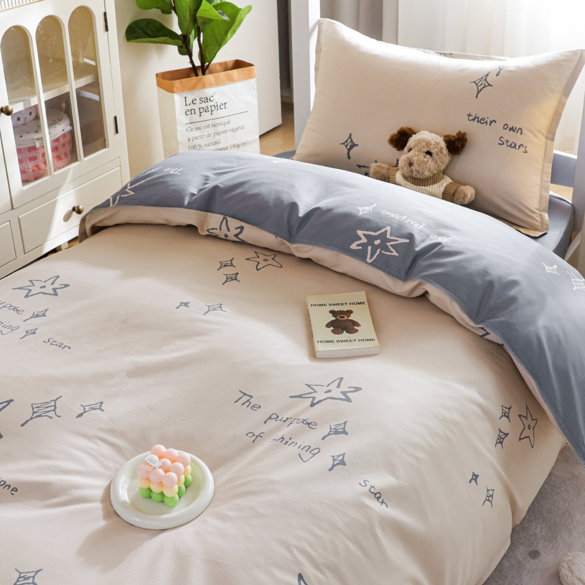 Dormitorio de estudiantes de algodón cama de tres piezas set edredón set completo un conjunto completo de sábanas de algodón set único set de seis piezas set cuatro