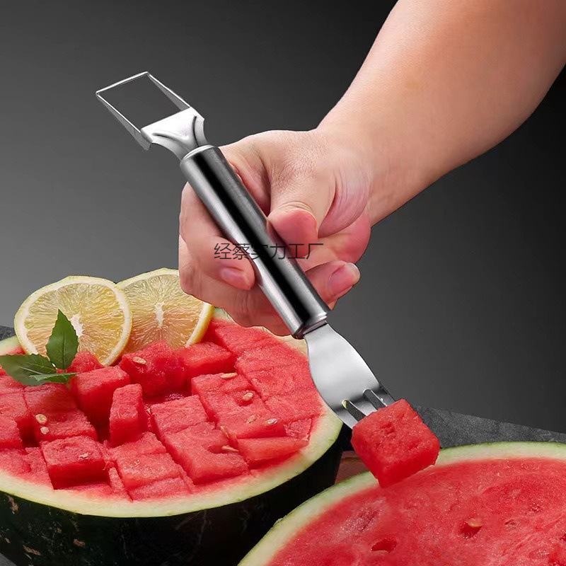 Stainless Steel Watermelon Cutting Tool, New Fruit Divider, Watermelon Dicer, Fruit Pulp Scooper, Double-Headed Fruit Fork Stainless Steel Watermelon Cutting Tool, New Fruit Divider, Watermelon Dicer, Fruit Pulp Scooper, Double-Headed Fruit Fork