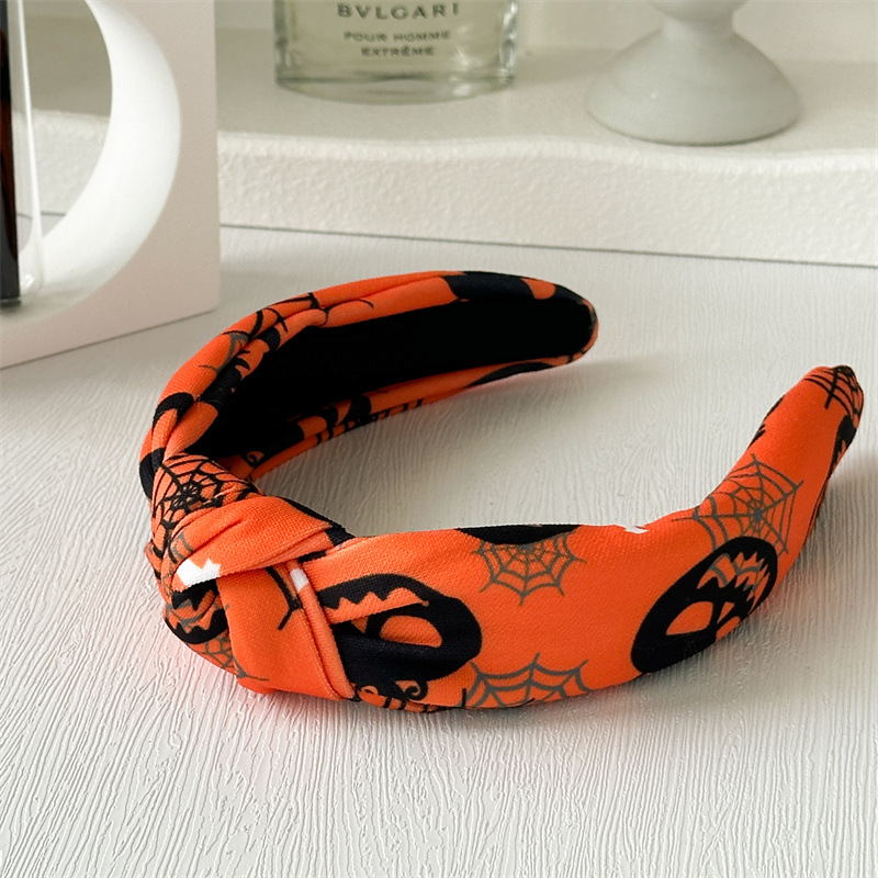 102g Weight Hair Band Hair Accessories Type 1 Piece Quantity Holiday, Festival Occasion Halloween Festival Pumpkin Pattern Women's Gender Handmade Design Classic Style Style Europe And America  New Halloween Headband Skull Pumpkin Fabric Knotted Headband Holiday Party Headdress In Stock 11