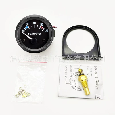 Car Modification 52mm Water Temperature Gauge 12V Universal Water Temperature Meter 40-120 ° Celsius Three-Way Connector + Transparent Shell (automobile instrument) - individual-water-temperature-meter