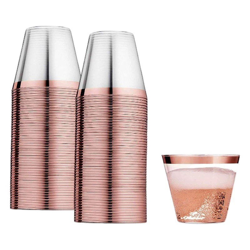 Одноразовые пластиковые стаканы Amazon оптом, 9 унций, с золотым тиснением, для вина, серебряные стаканы для коктейлей, стаканы для западной кухни, стаканы для мороженого