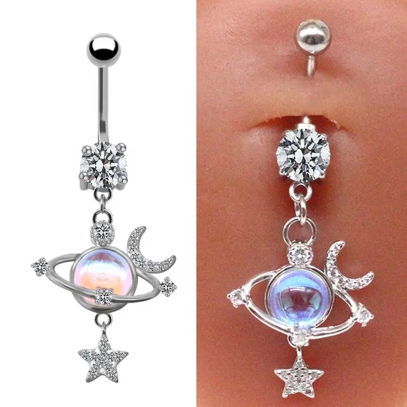 1 Piece Sexy Star Moon Planet Stainless Steel Plating Zircon Belly Ring display picture 3