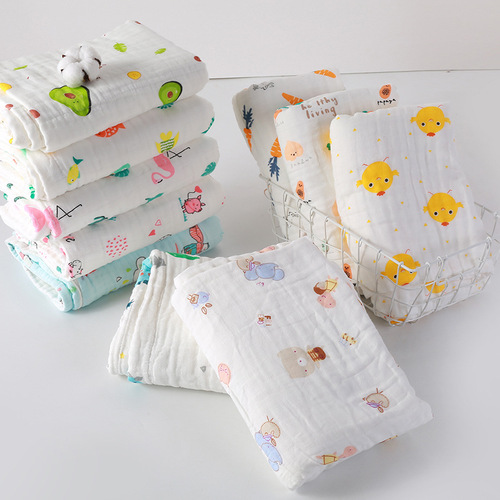 Pure cotton high-density gauze baby bath towel children cartoon Class A baby blanket absorbent towel 70*140