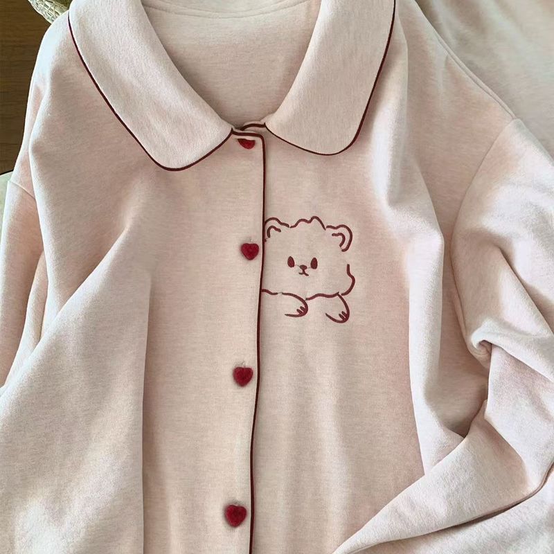 Super Soft Pajamas for Women in Autumn and Winter Long-Sleeved Silk Cashmere Cute Kitten Embroider Warm and Thickeneded Home Clothes Super Soft Pajamas for Women in Autumn and Winter Long-Sleeved Silk Cashmere Cute Kitten Embroider Warm and Thickeneded Home Clothes