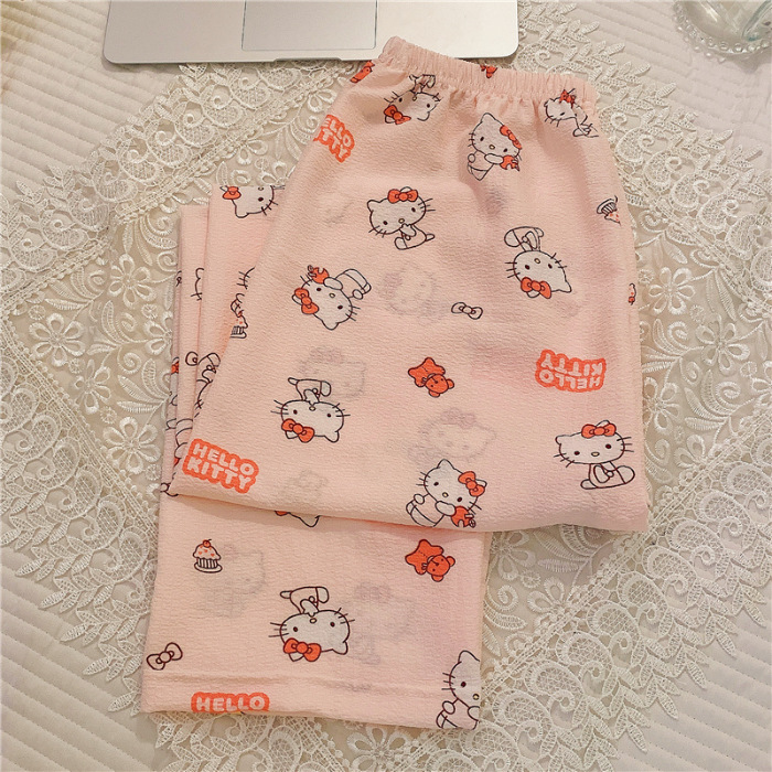 Pantalones de dibujos animados lindos pantalones de pijama elásticos de cintura estudiantil en casa pantalones largos de primavera y otoño de verano para mujeres pantalones casuales