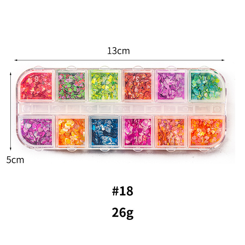 Taifei uñas caja de tira larga lentejuelas 12 rejilla caja de tira larga parche de uñas DIY uñas lentejuelas uñas traje de joyería