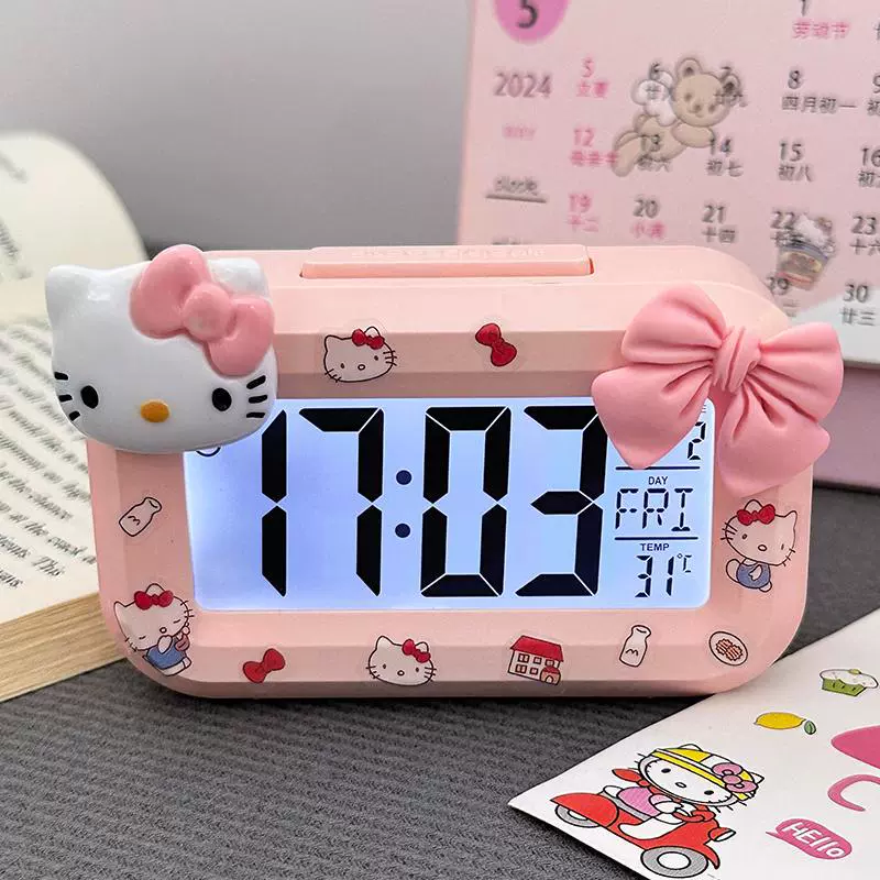 Мини-будильник от производителя, прямые продажи, милый будильник KT, многофункциональный настольный мини-будильник для студенческого общежития с функцией измерения температуры