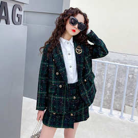 女童西装套装2025秋冬装新款学院风儿童洋气小西服外套女孩两件套