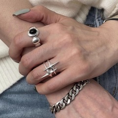 韓版小眾雙芒星戒指女時尚個性精緻簡約百搭高級感黑瑪瑙食指戒潮