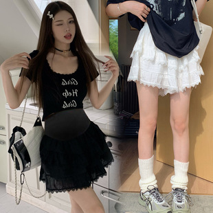 Pregnant Women's Skirt 2024 Lace White Pregnant Women's Bust Skirt Women's Summer High Waist Anti-glare A- line Skirt