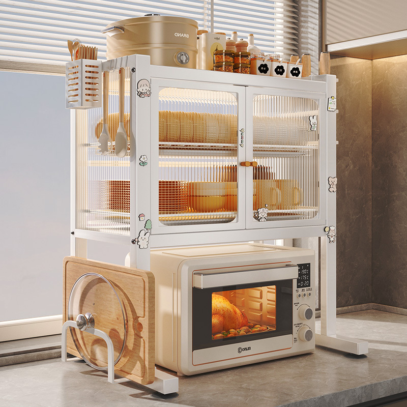 電子レンジ収納ラック キッチンカウンター オーブン収納整理棚 家庭用食器棚 多機能食器水切りラック|undefined