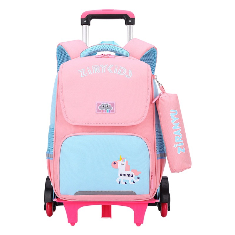 Mochila escolar con carrito para niños, diseño de pez natural, mochila desmontable con dibujos animados, ideal para estudiantes de primaria (grados 3 a 6)