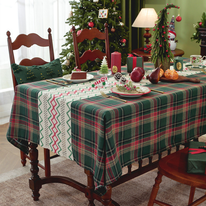 Runner a quadri patchwork per il commercio estero transfrontaliero, tovaglia da caffè con decorazioni natalizie, copritavolo da pranzo,_voghion.com