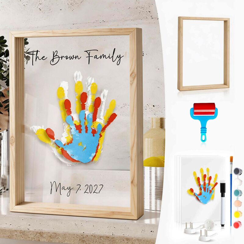 Solid Wood DIY Photo Frame with Colorful Graffiti Handprint Frame, Oil Painting Frame, Multi-Person Display Frame, Family DIY Handprint Frame