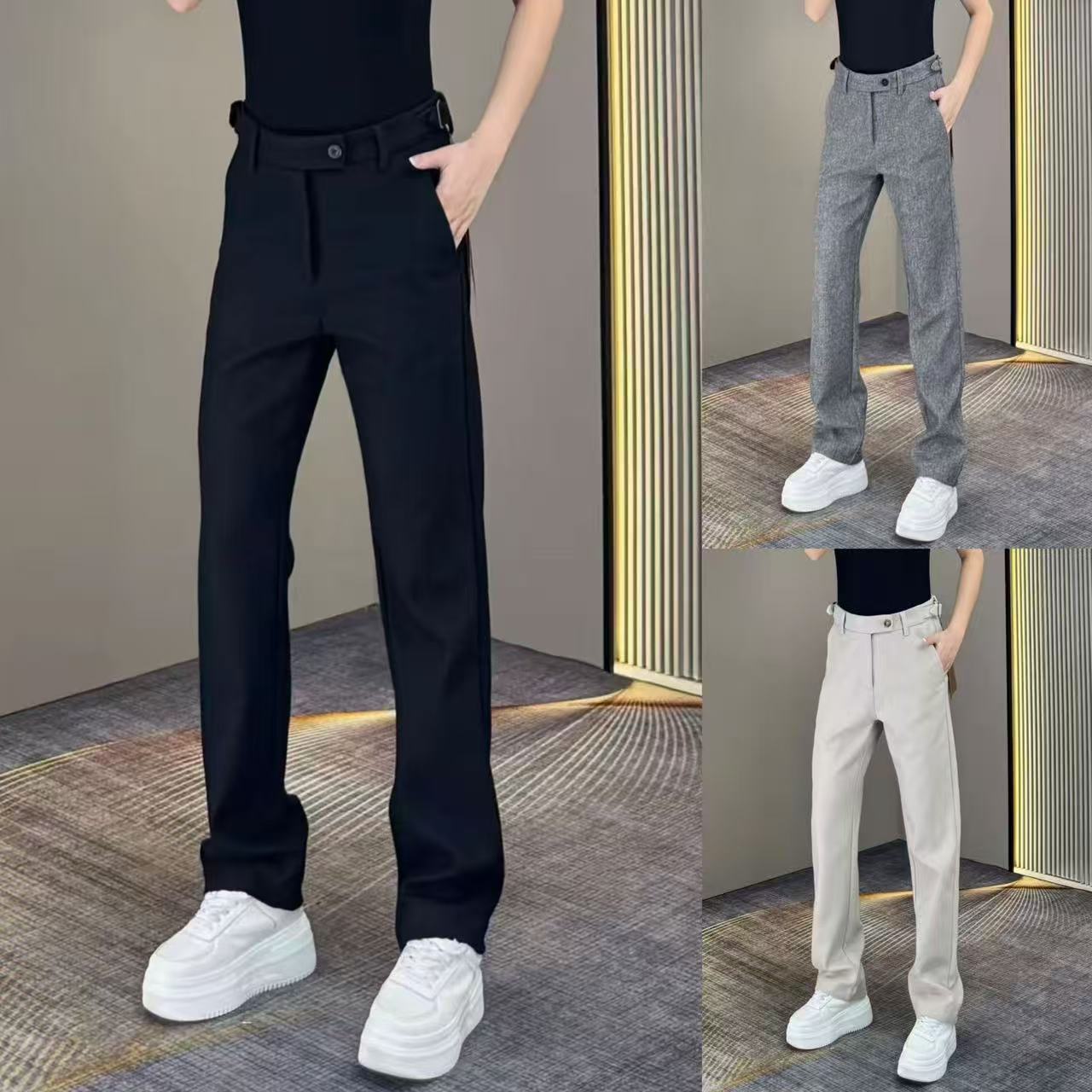 Light Luxury Clean Version Straight Casual Pants Men's Autumn Fashion Versatile Business Slim Trousers Simple Solid Color Long Pants