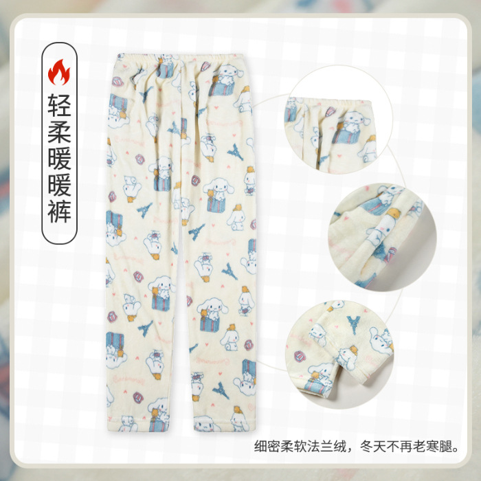 Pantalones de pijama de franela de coral de dibujos animados, pantalones de pijama de hombre, pantalones de invierno de otoño de mujer, pantalones caseros