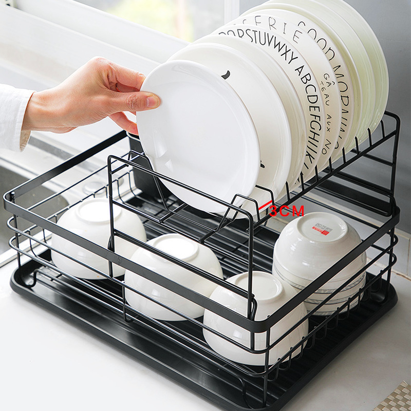 Estante de almacenamiento de platos de doble capa fregadero de drenaje estante de plato cocina Mesa hogar pequeño armario vajilla caja de almacenamiento