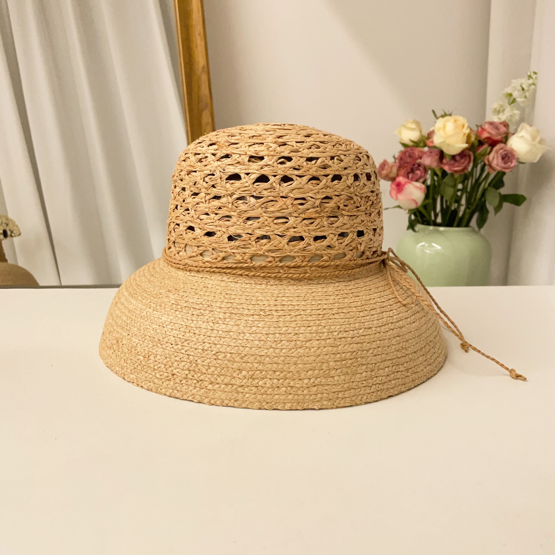 Cappello da sole in paglia stile hepburn per donna_voghion.com