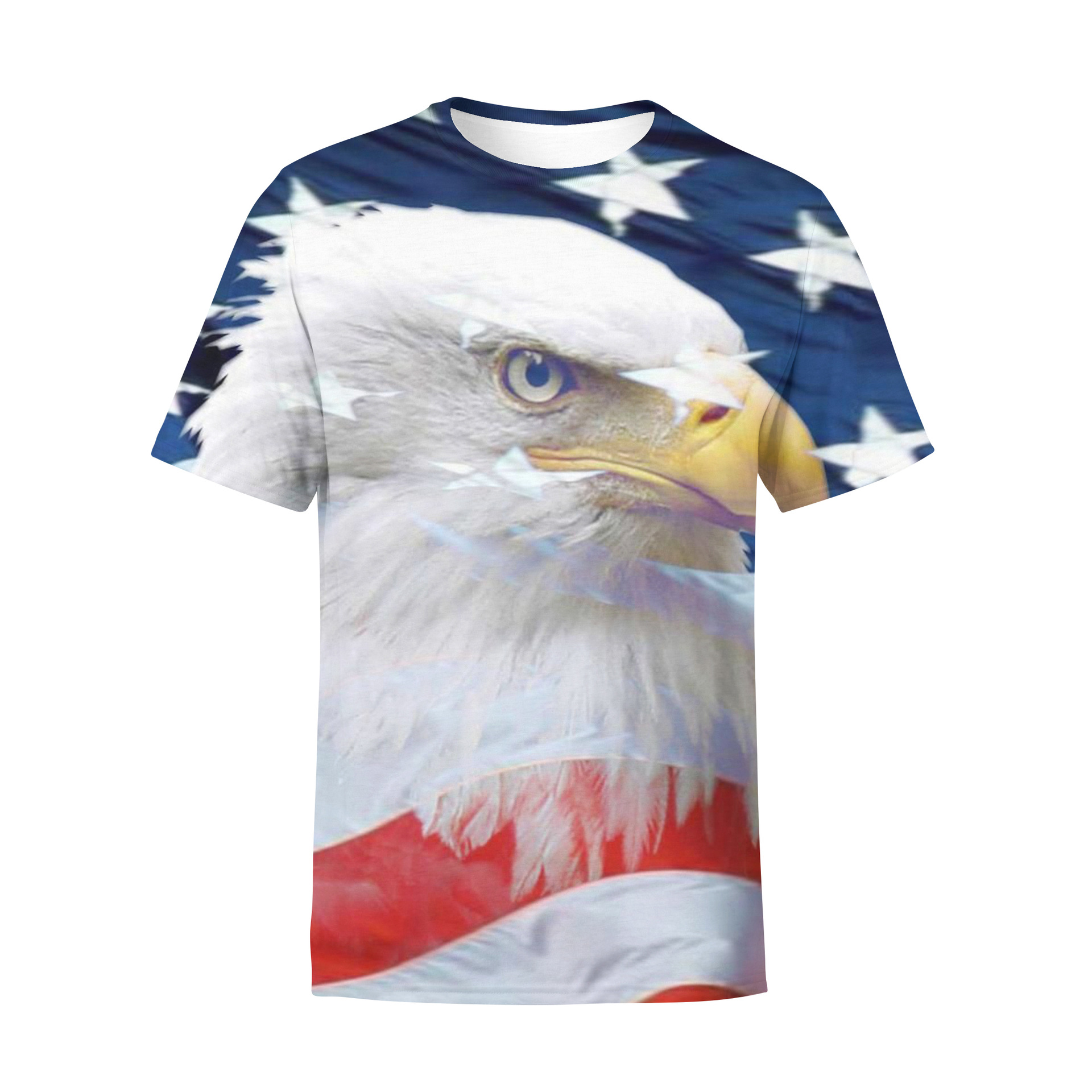 2022 verano nueva manga corta 3D Impresión digital bandera americana hombres y mujeres ropa camiseta suelta