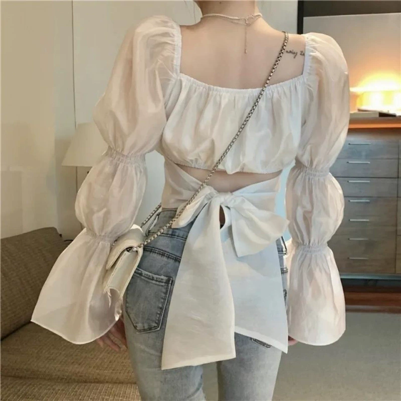 Короткое сексуальное осень с длинным рукавом, рукава‑ puff, французский стиль
