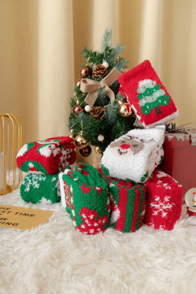 Jacquard Design Fashion Style Women's Fashion Santa Claus Cotton Coral Fleece Jacquard Over The Knee Socks