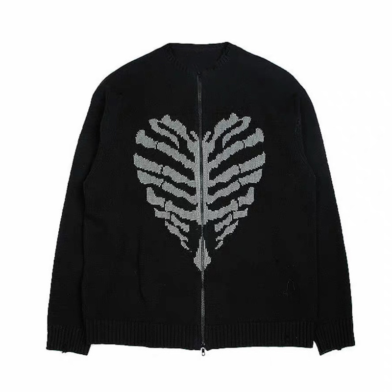 Subcultural Skeleton Jacquard Knit Cardigan Vintage Zipper Loose Drop-Shoulder Sweater Jacket Multi-Color Cross-Border Wholesale Subcultural Skeleton Jacquard Knit Cardigan Vintage Zipper Loose Drop-Shoulder Sweater Jacket Multi-Color Cross-Border Wholesale