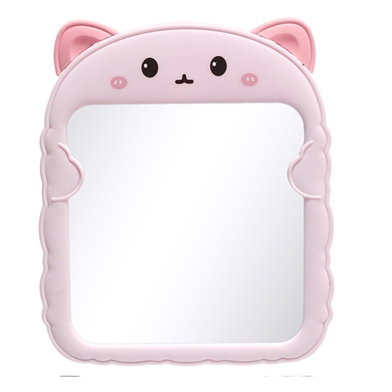 Espejo de tocador de plástico para el hogar al por mayor en stock, espejo pequeño de dormitorio moderno, espejo de maquillaje plegable de escritorio con orejas de gato de dibujos animados.