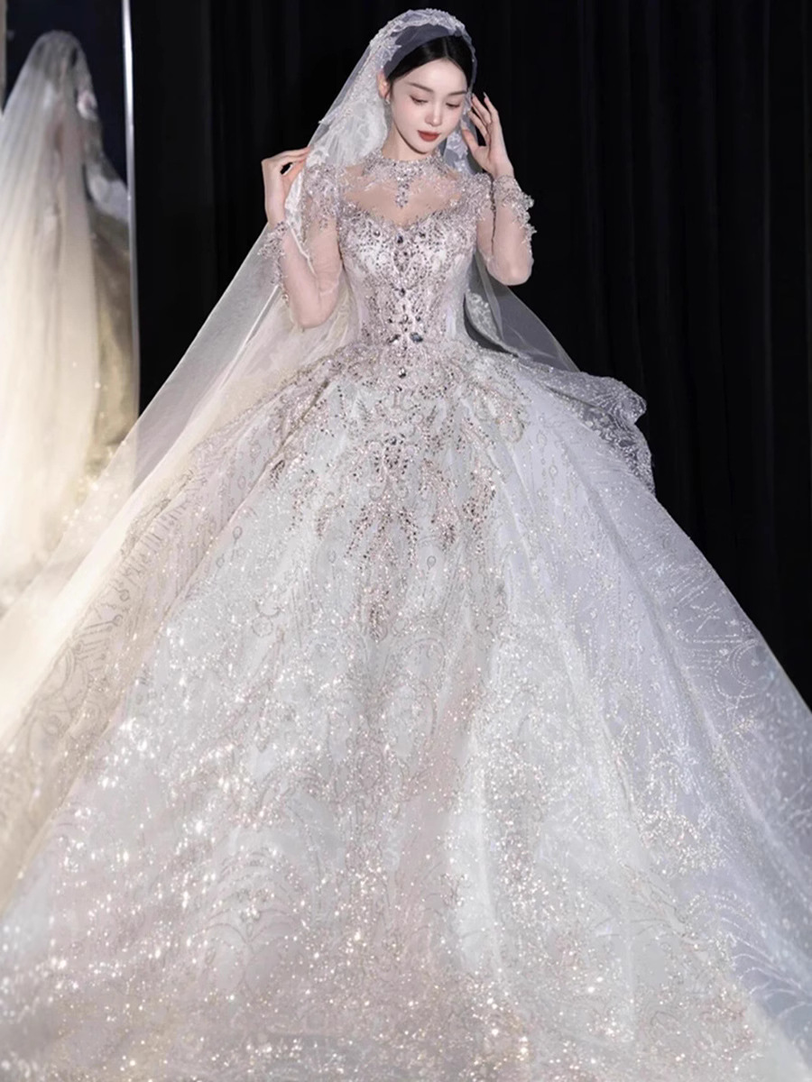 2026 nuevo vestido de boda de novia de alta calidad bordado de perlas vestido de boda de gran tamaño pequeño D116
