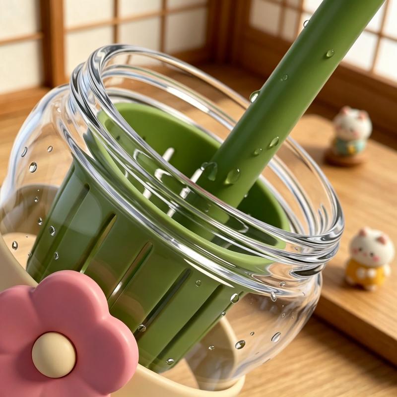 高見えフラワーガラスストロー付き水筒500ML