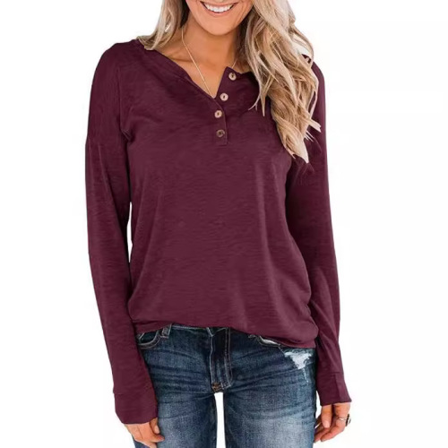 2025 Women's Plain Knit Long-Sleeve Round Neck T-Shirt with Hoodie-style Collar