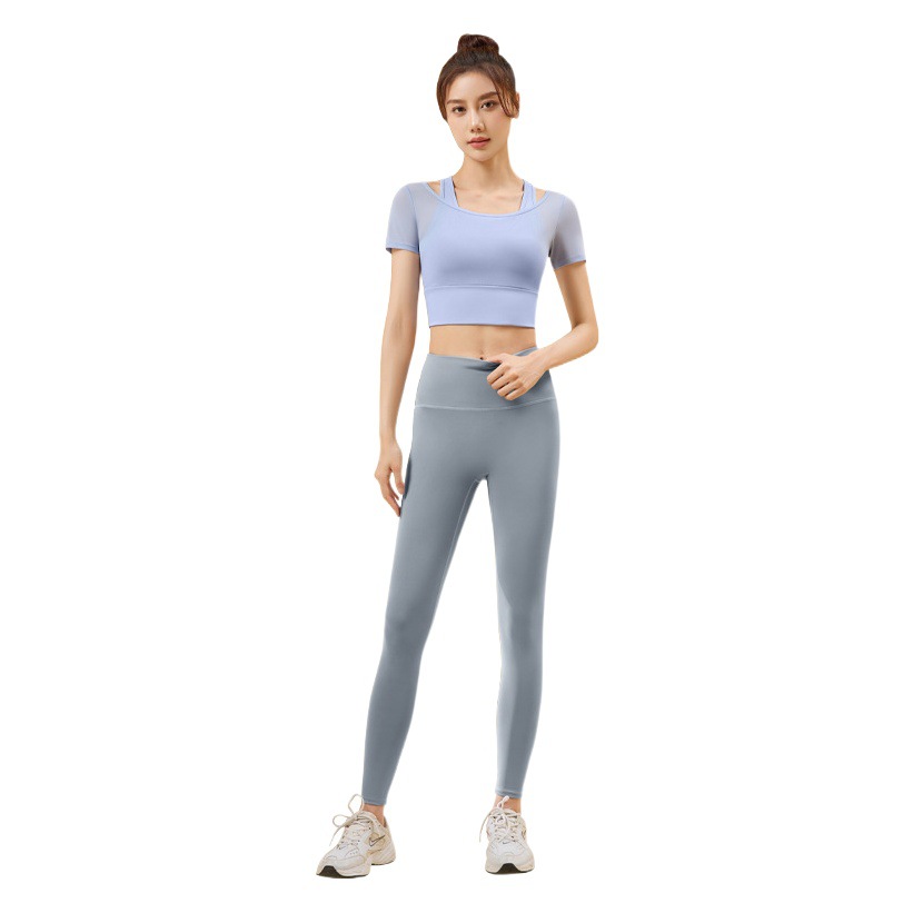 Traje deportivo Juyitang con cuello halter de malla, sensación de segunda piel, efecto adelgazante, sin necesidad de sujetador, para correr, fitness, ropa de yoga para mujer