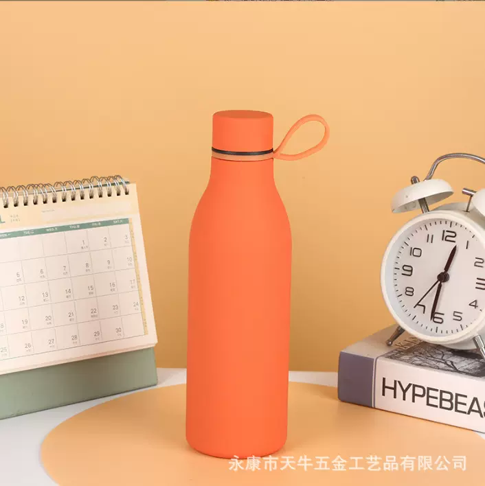 带硅胶手提方便外出携带真空不锈钢小口保温运动水壶密封保温杯