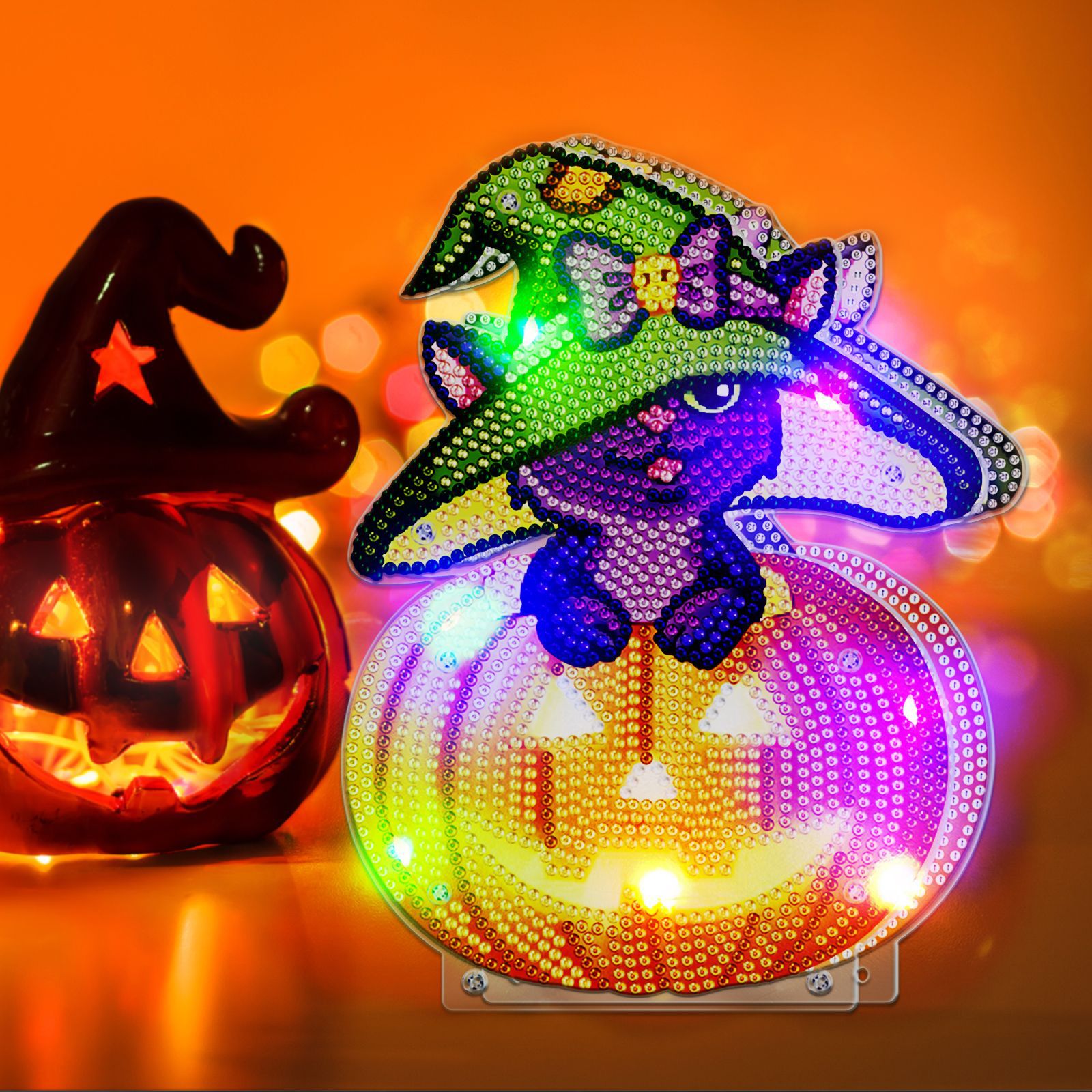 Pintura de diamantes transfronterizos alrededor de Halloween dibujos animados DIY decoración lámpara cabeza de calabaza 5d brillante pintura de diamantes