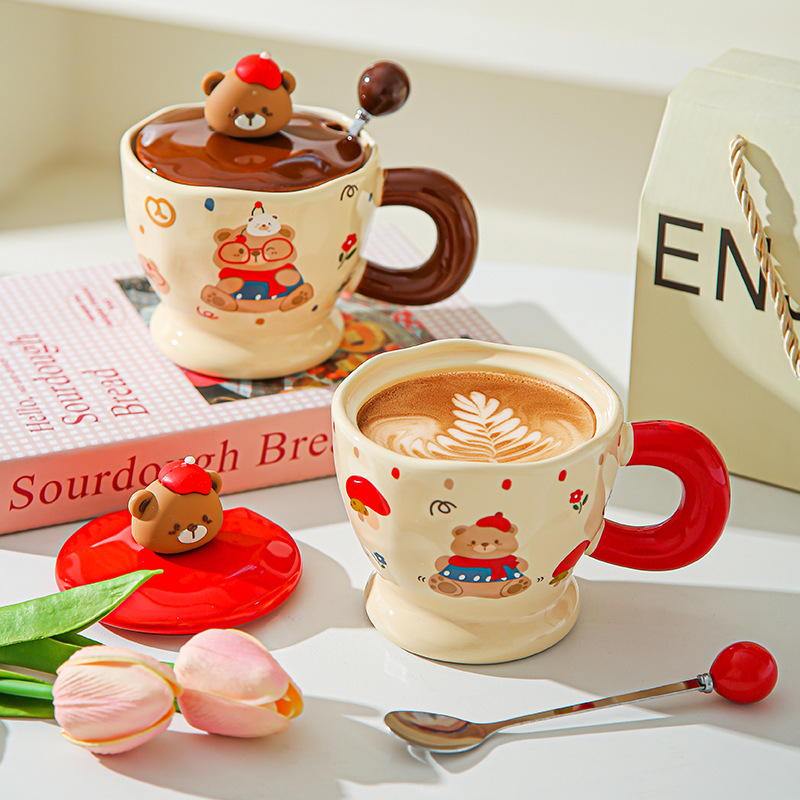 Creativo encantador cartón oso cerámico taza de oficina taza de café taza de agua taza de desayuno pareja taza