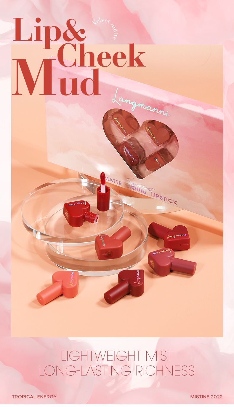 Langmanni Matte 12-color heart-shaped matte lipstick set and velvet Lip gloss set for Amazon Specification drawing