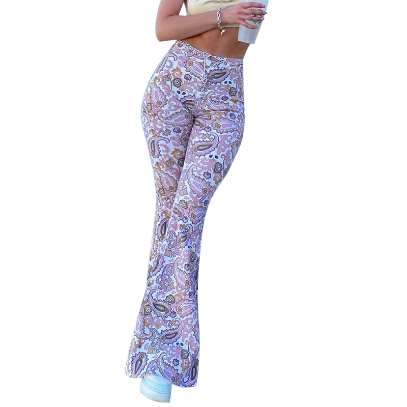  cashew print slimming high-waist flared pants nihaostyles wholesale clothing NSXE80591