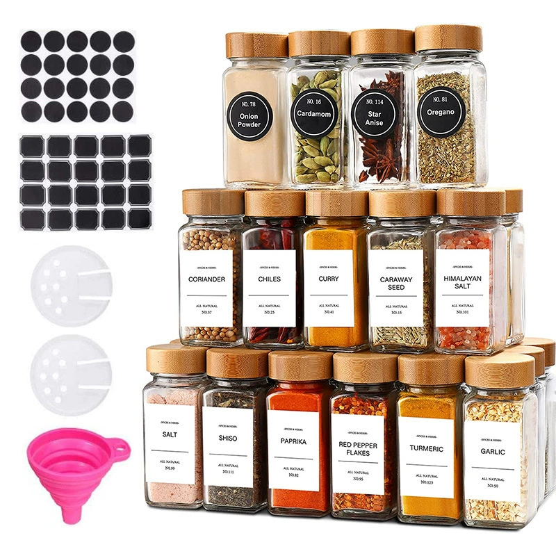  foreign trade Amazon оптовый 120 ml квадратная банка с деревянной крышкой из стекла для специй для барбекю, ёмкость для специй бытовая