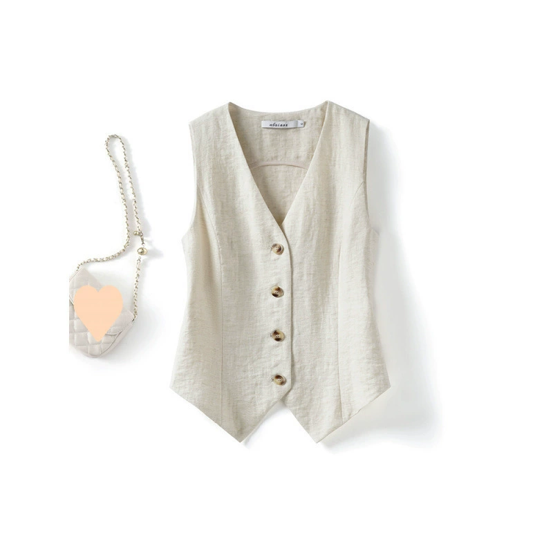 Летний тонкий жилет в стиле «старые деньги», женский, 2025 года, новый, тонкий, короткий, без рукавов, льняной.