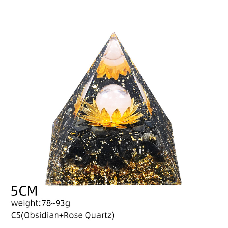 C5粉晶+莲花+黑曜（5cm金字塔）