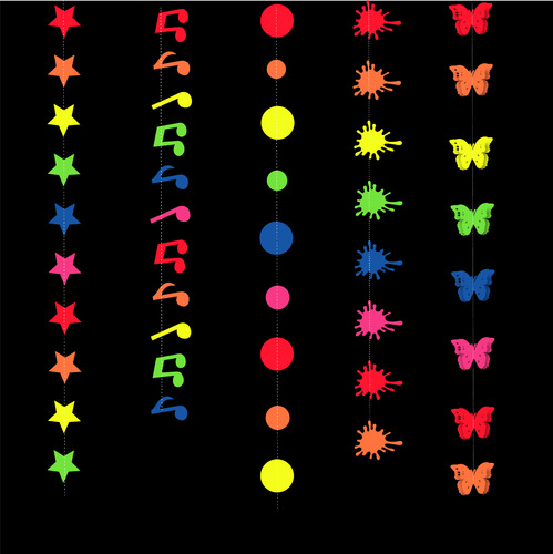 Cross-border new fluorescent paper garland party birthday party fluorescent paper streamer round star note pendant flag