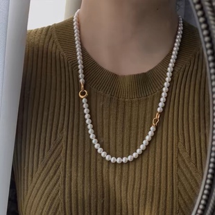Classic Natural Freshwater Pearl Necklace Bracelet suit Simple Young All-match Collarbone Chain Simple All-match Woolen Chain