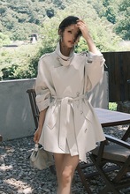 春秋中长款过膝英伦风衣外套女双排扣白色翻领短款小个子大衣