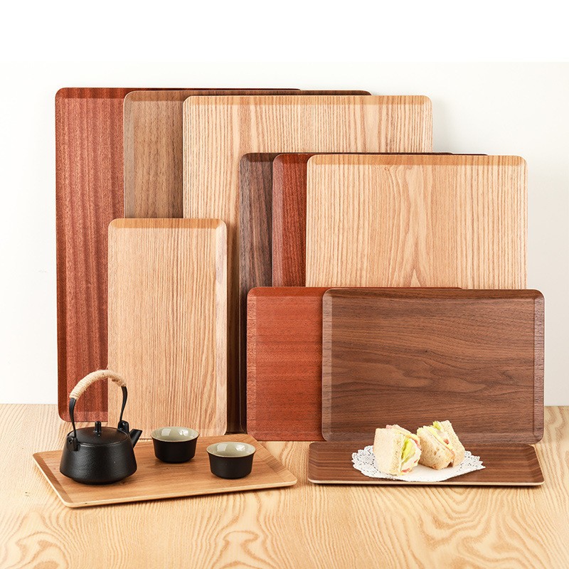 Bandeja de madera Fraxinus Fraxinus Negra Bandeja de madera maciza Bandeja de fruta de madera Bandeja de fruta seca japonesa Bandeja de comida