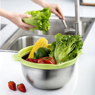 Stainless steel double-layer rotating drain basket washing basket multi-purpose kitchen utensils washing rice sieve Creative Gifts Wholesale