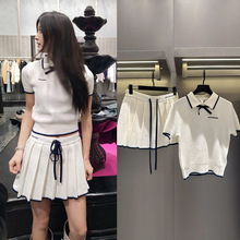 正确版2026早春新款气质少女风甜美撞色翻领短袖Polo衫百褶短裙女
