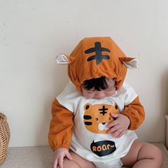 2024 Spring New Arrival Tiger-Print Hooded Romper—Instagram Style Baby Crawling Suit, Outing Jumpsuit for Babies
