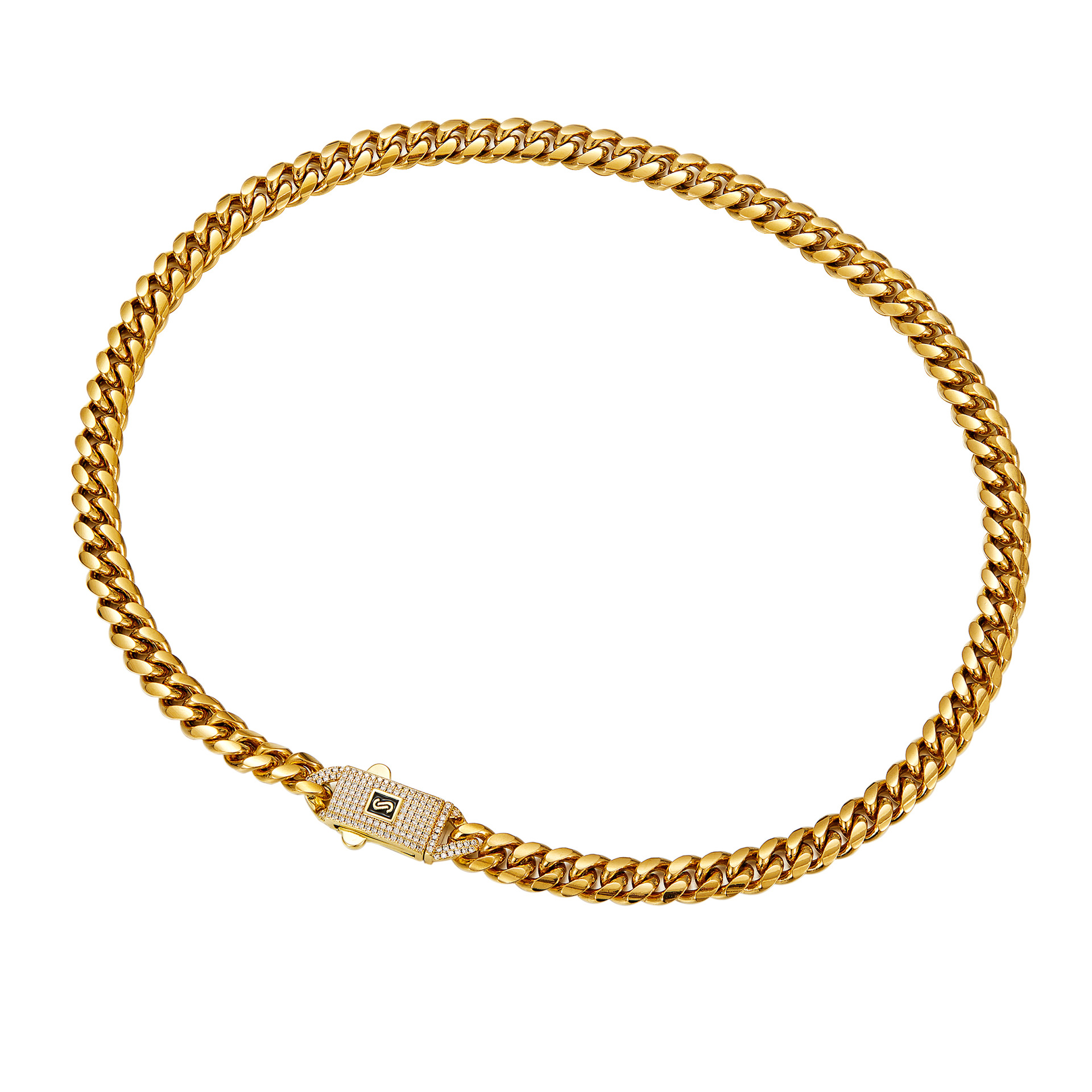 18K Gold Plated Plating Material Hip-Hop Classic Style Solid Color 304 Stainless Steel Polishing Plating Inlay Zircon 18K Gold Plated Men's Necklace Men Chain Necklaces